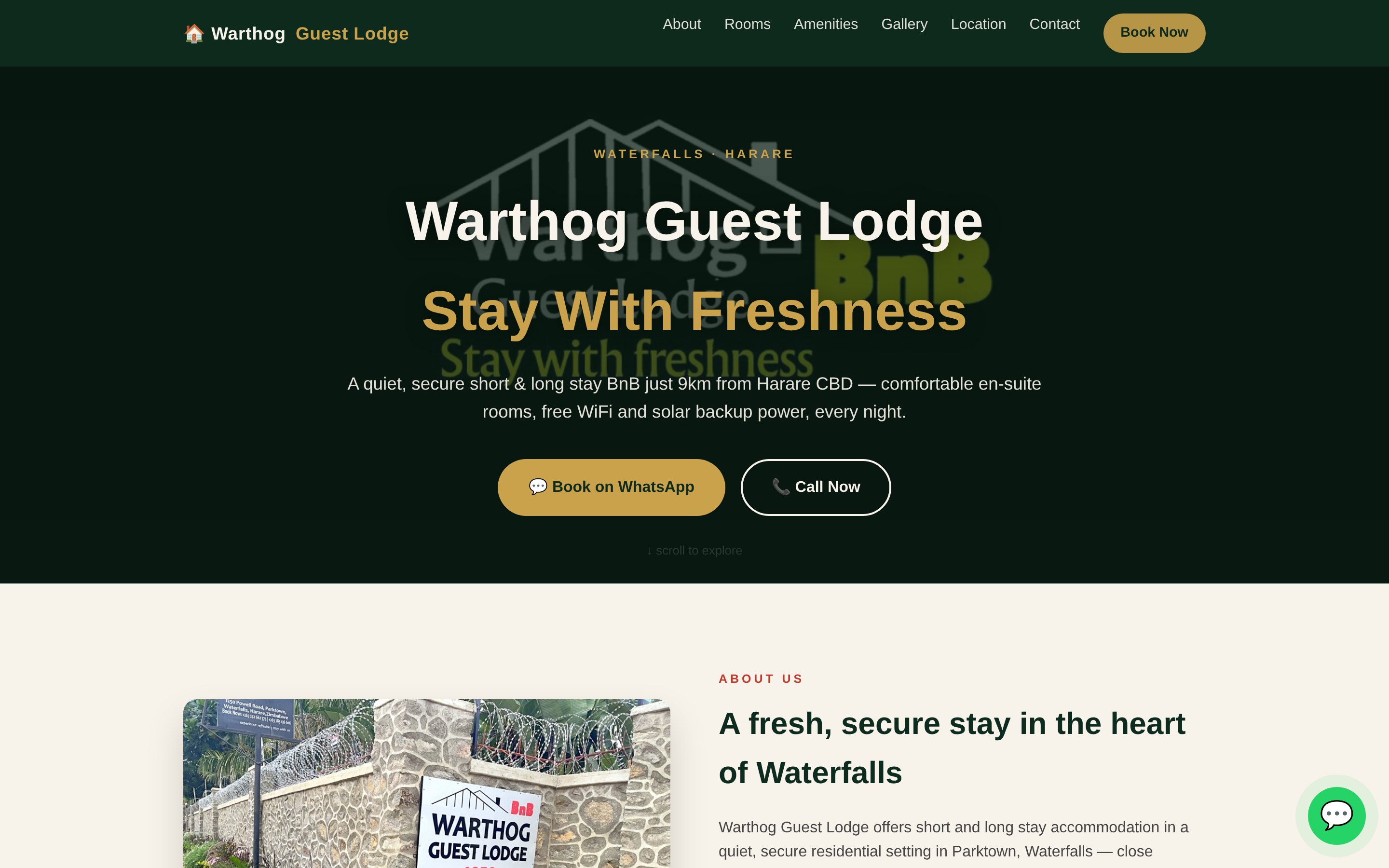 Warthog Guest Lodge website